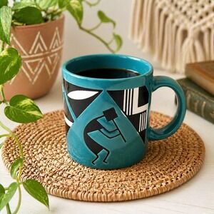 VTG Waechtersbach Kokopelli Mug Turquoise Southwest Tribal Art Deco Eclectic